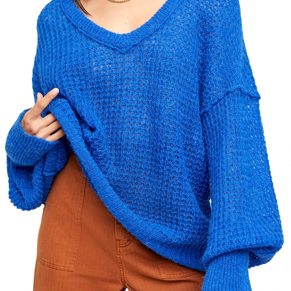NWT Free People LuLu Blue Parrot Knit Sweater XS